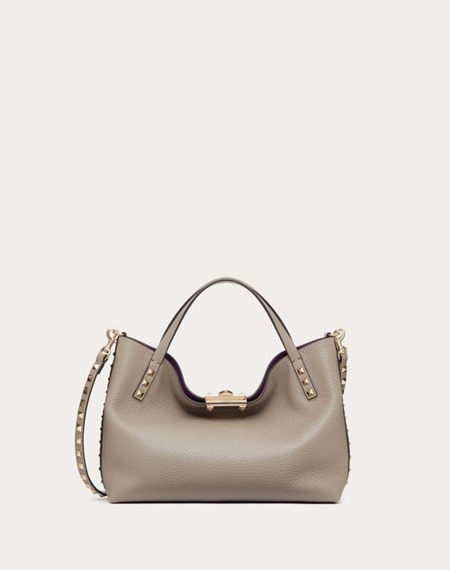 Valentino Garavani - Bolso Pequeño Rockstud De Piel De Becerro Granulada Con Forro En Contraste - Moon Taupe/prune - Mujer - Bolsos Shopping