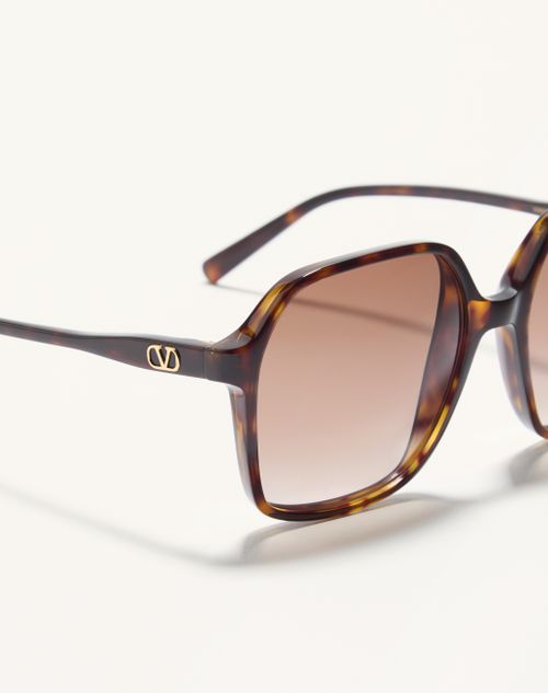 Valentino - Rectangular Acetate Glasses - Havana/brown - Woman - Eyewear