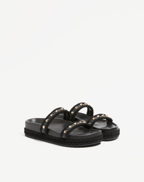 Valentino Garavani - Rockstud Slide Sandal In Calfskin 20mm - Black - Woman - Espadrilles And Wedges