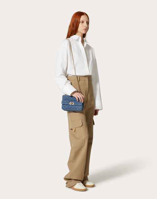 Valentino Garavani - Small Rockstud Spike Embroidered Denim Bag - Denim - Woman - Shoulder Bags