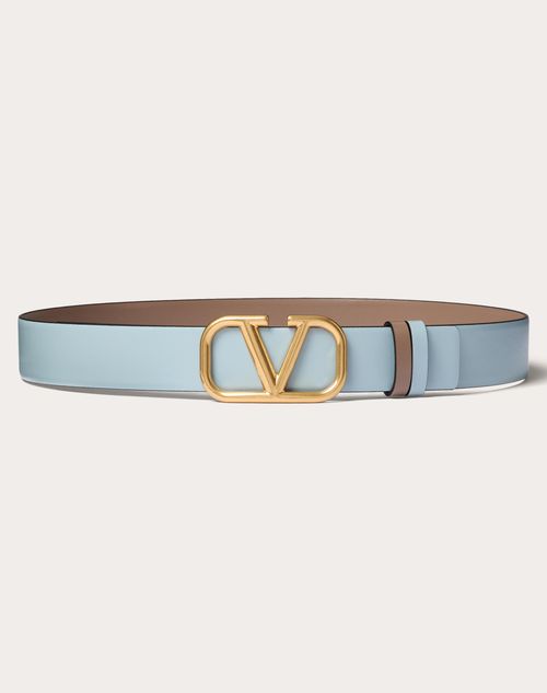 Valentino Garavani - Cinturón Reversible Vlogo Signature De Piel De Becerro Brillante De 30 mm - Azul Porcelana/clay - Mujer - Cinturones