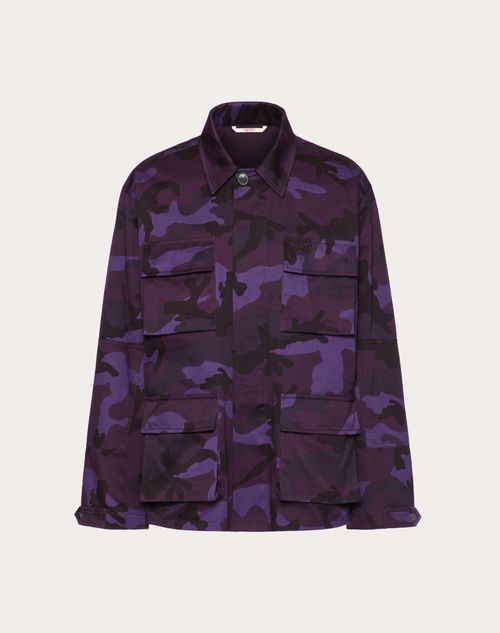 Valentino - Camouflage Print And Valentino Embroidery Multi-pocket Cotton Overshirt - Purple Camo - Man - Pea Coats