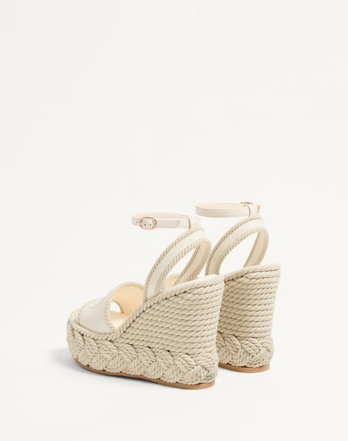 Valentino Garavani - VLOGO TORCHON WEDGE SANDAL IN NAPPA 130MM - Ivory - Woman - Espadrilles And Wedges