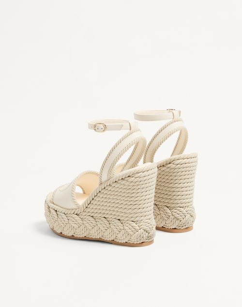 Valentino Garavani - Vlogo Torchon Wedge Sandal In Nappa 130mm - Ivory - Woman - Espadrilles And Wedges