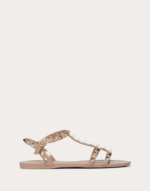 Rockstud Flat Rubber Sandal for Woman in Black | Valentino US