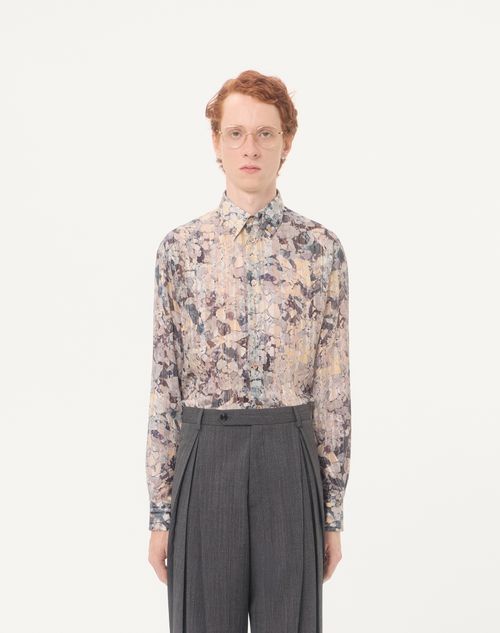 Valentino - Valentino Silk And Lurex Shirt With All-over Urbs Print - Grey/multicolour - Man - Shirts