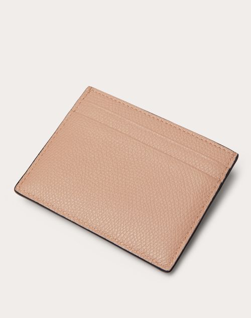 Vlogo Signature Grainy Calfskin Cardholder Wth Zip for Woman in Rose  Cannelle