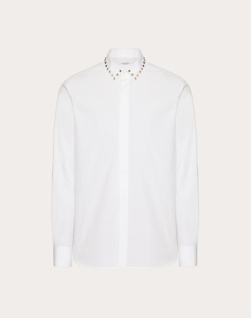 Valentino - Long Sleeve Cotton Shirt With Black Untitled Studs On Collar - White - Man - Shirts