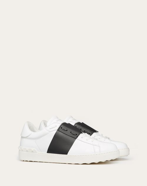 Valentino Garavani - Calfskin Open Sneaker - White/ Black - Man - Trainers