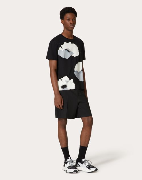 Valentino - Cotton T-shirt With Valentino Flower Portrait Print - Black/grey - Man - Man Ready To Wear Sale