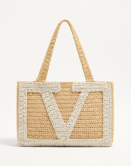 Valentino Garavani - Valentino Garavani Viva Superstar Medium Shopping Bag In Raffia - Natural/butter - Woman - Totes