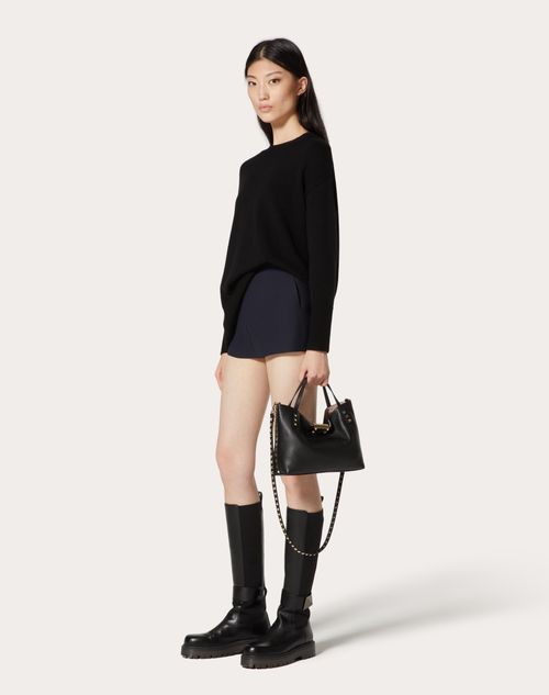 Valentino Garavani - Small Rockstud Grainy Calfskin Bag With Contrasting Lining - Black - Woman - Totes