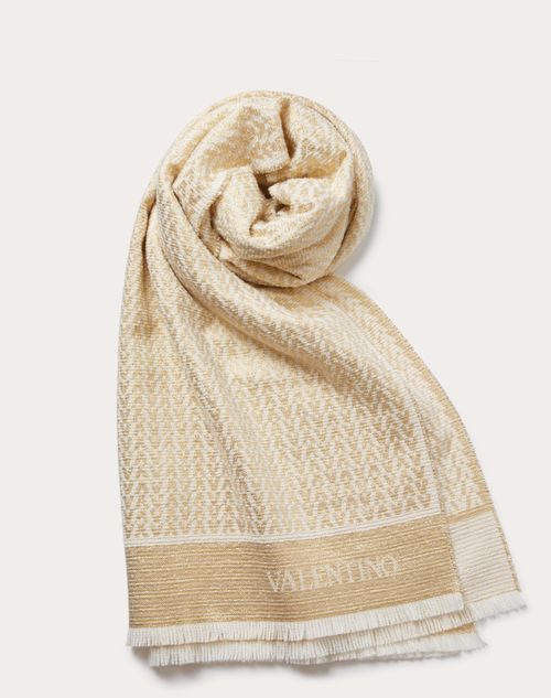 Valentino Garavani - Optical Valentino-poncho Aus Wolle Und Lurex - Elfenbein/gold - Frau - Softe Accessoires