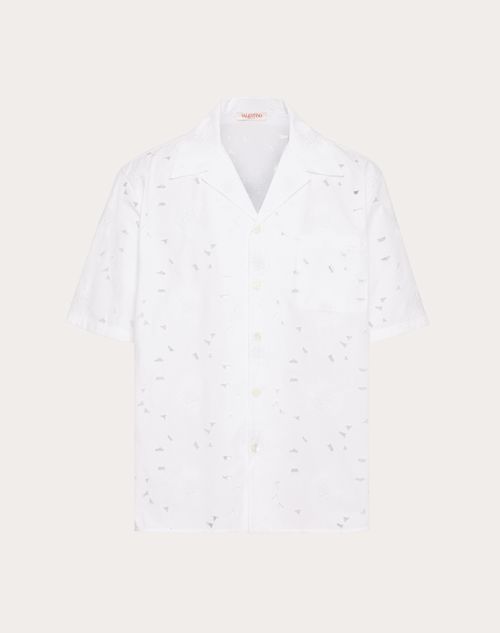Valentino - Bowlinghemd Aus San Gallo-baumwolle - Weiß - Mann - Hemden