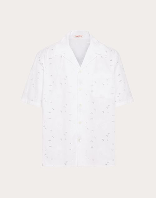 Valentino - San Gallo Cotton Bowling Shirt - White - Man - Shelf - Mrtw - Pre Ss24 Vdetail Light + Beige Toile + Embroideries + Denim