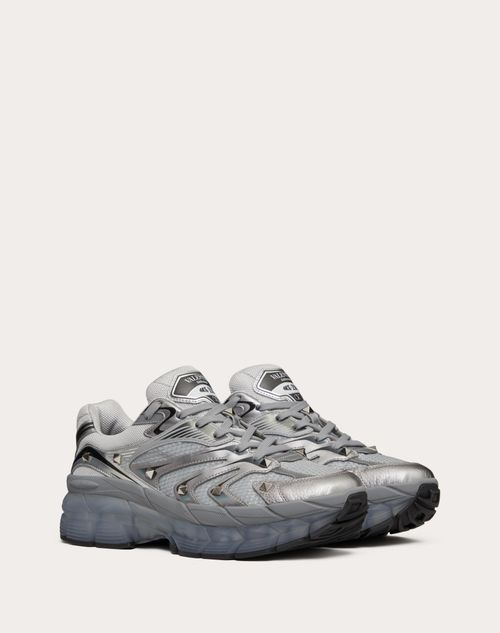 Valentino Garavani - Ms-2960 Low-top Sneaker In Fabric And Calfskin - Silver/pastel Gray/black - Man - Man Shoes Sale