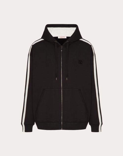 Valentino - Cotton Hooded Sweatshirt With Zipper And Vlogo Signature Patch - Black - Man - Shelve - Mrtw (logo)