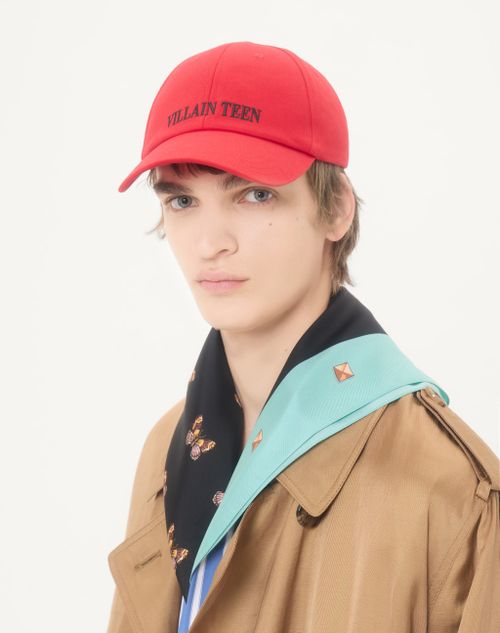 Valentino Garavani - Valentino Myvilla Embroidered Cotton Baseball Cap - Red/black - Man - Hats And Gloves