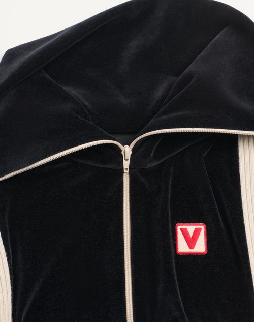 Valentino - Chez Valentino Turtleneck Chenille Sweatshirt With Zipper And Patch - Black - Man - T-shirts And Sweatshirts