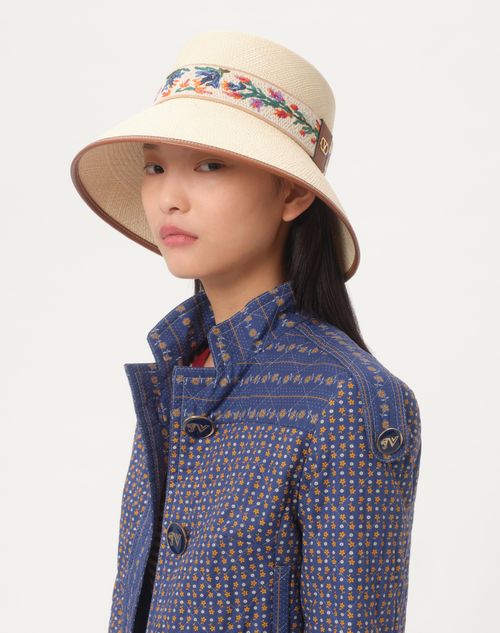 Valentino Garavani - Antibes Straw Bucket Hat With Leather Trim And Ramage Ribbon - Natural/saddle Brown - Woman - Hats And Gloves