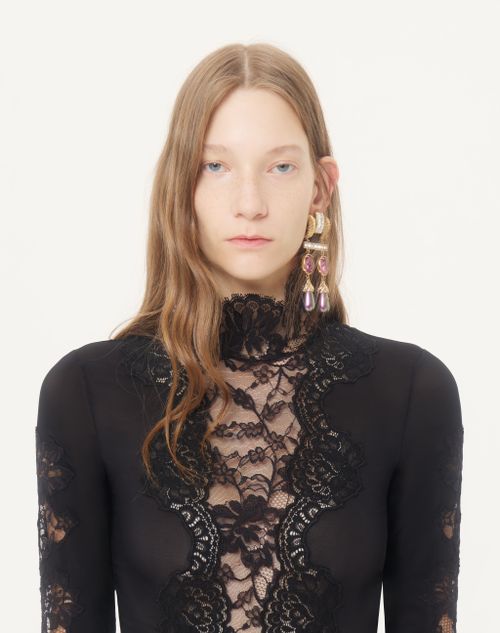 Valentino - Jersey Bodysuit With Lace - Black - Woman - Lingerie