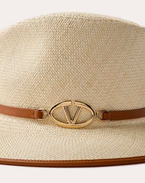 Valentino Garavani - Sombrero Fedora De Paja Vlogo The Bold Edition - Natural/jengibre/marrón/oro - Mujer - Soft Accessories - Accessories