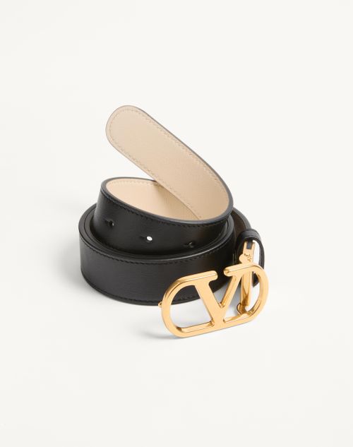 Valentino Garavani - Vlogo Signature Reversible Shiny Calfskin Belt - 30mm / 1.2 In. - Black/butter - Woman - Belts