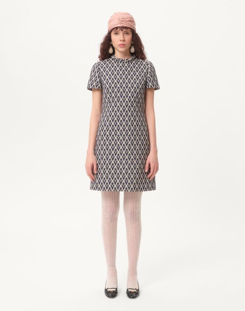 Short Dress In Toute La V Jacquard for Woman in Night/cream Short Dress In Toute La V Jacquard for Woman in Night/cream