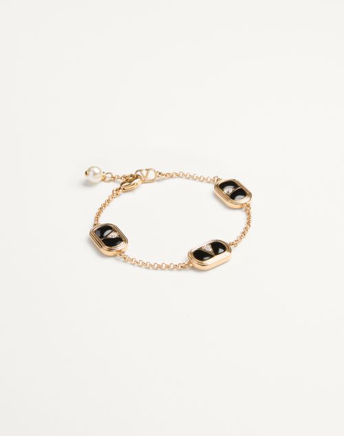 Valentino Garavani - Ovalette Bracelet In Metal, Enamel, Crystals And Swarovski® Pearl - Gold/black - Woman - Jewellery