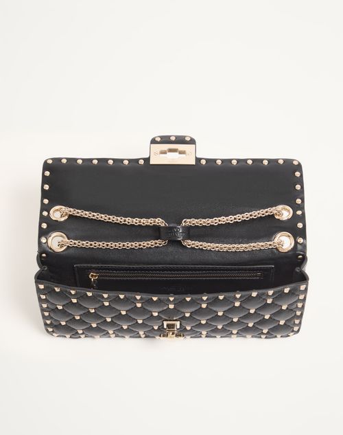 Valentino Garavani - Valentino Garavani Rockstud Spike Medium Shoulder Bag In Kidskin - Black - Woman - Shoulder Bags