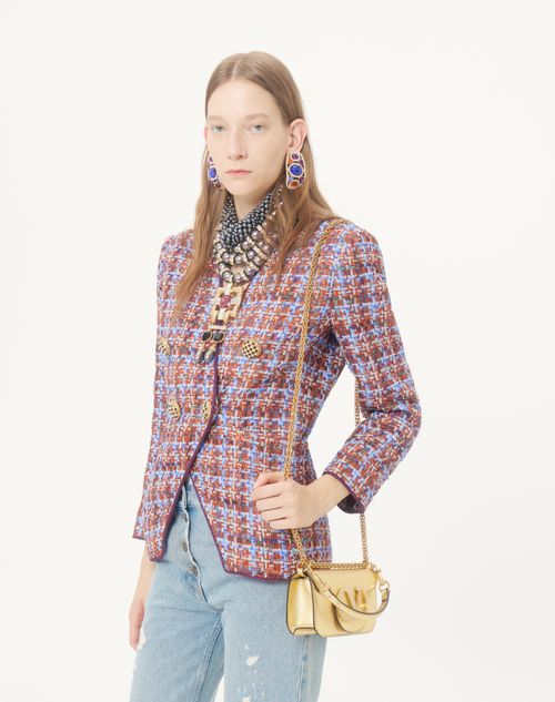 Valentino Garavani - Valentino Garavani Locò Small Shoulder Bag In Laminated Calfskin With Jewel Logo - Antique Brass - Woman - Shoulder Bags