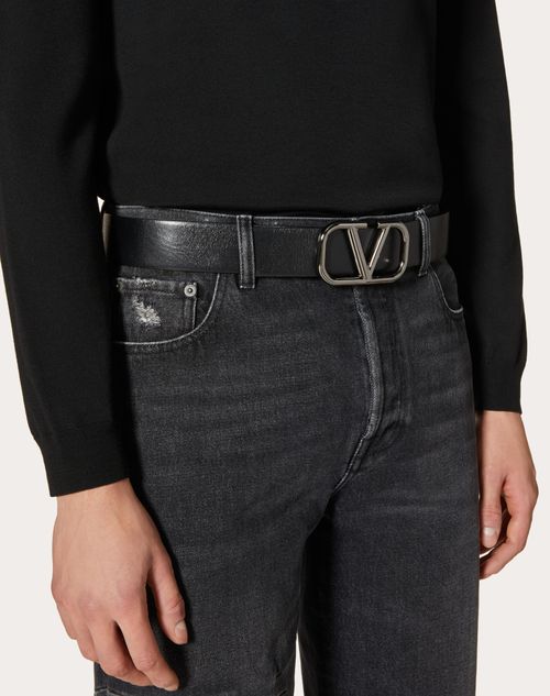 Vlogo Signature Calfskin Belt for Man in Black