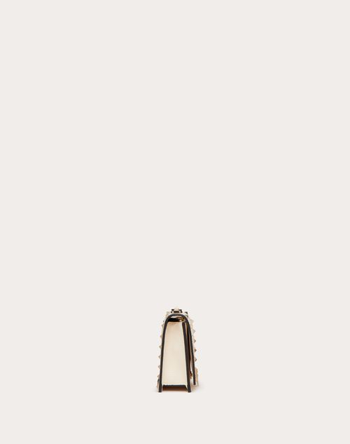 Grainy Calfskin Pouch With Rockstud Chain for Woman in Light Ivory ...