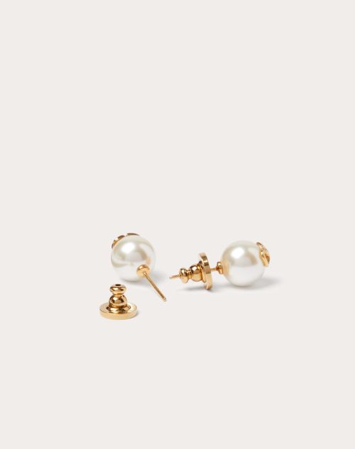 Valentino Vlogo Mini Imitation Pearl Stud Earrings Gold/ Pearl