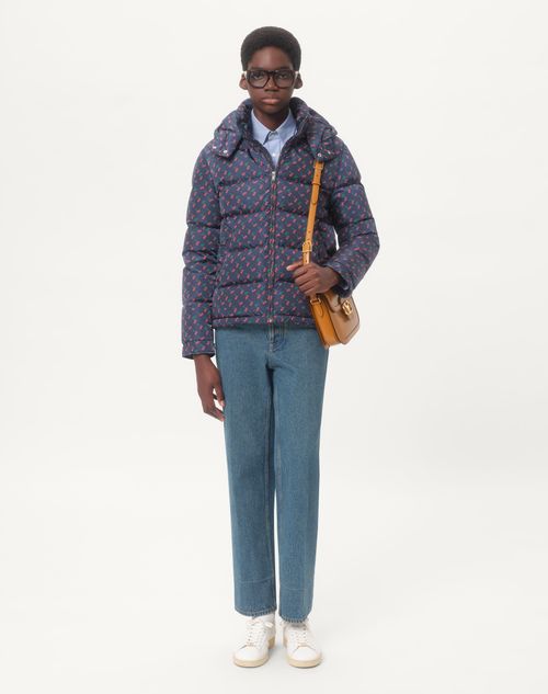 Valentino - Piumino Con Cappuccio In Nylon Con Stampa Cherryfic - Blu - Uomo - Giacche E Piumini