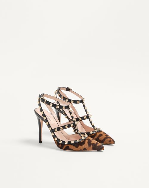 Valentino Garavani - Rockstud Pumps With Straps In Pony-effect Calfskin 100mm - Animal Print - Woman - Pumps