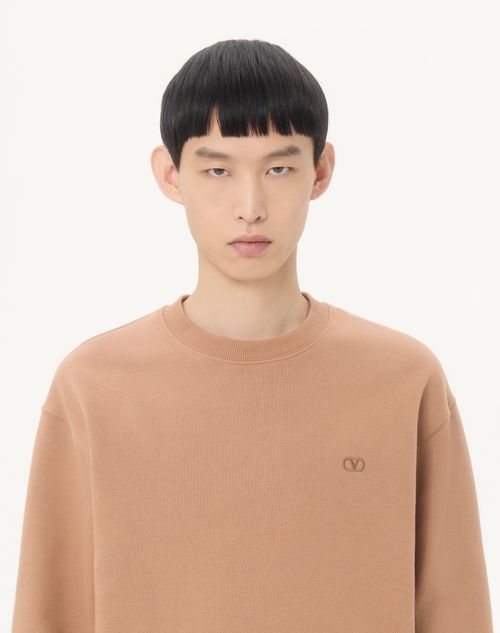 Valentino - Valentino Cotton Sweatshirt With Vlogo Embroidery - Beige - Man - T-shirts And Sweatshirts