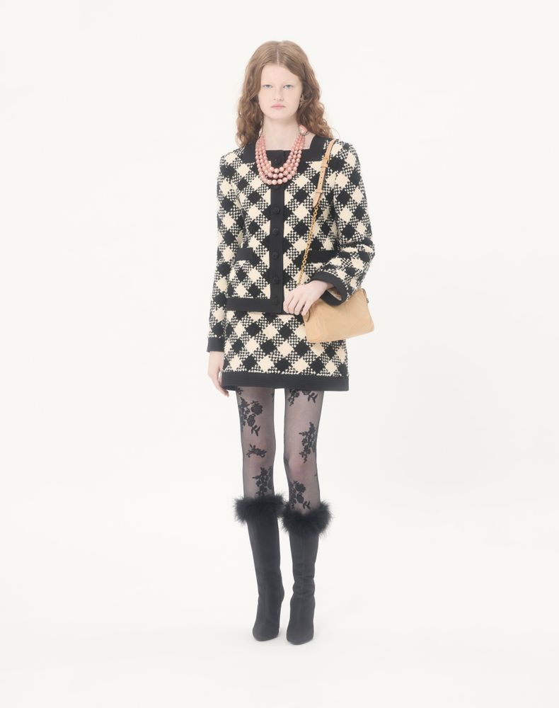 Valentino Damier Tweed Short Skirt Woman Birch/Black 44