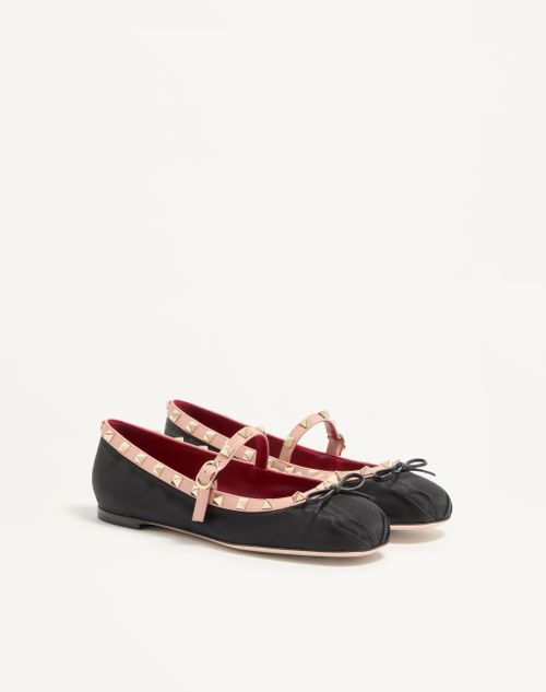Valentino Garavani - Mary-jane Rockstud Ballerina In Moire Fabric 05mm - Black - Woman - Shelf - W Shoes - Ballerinas