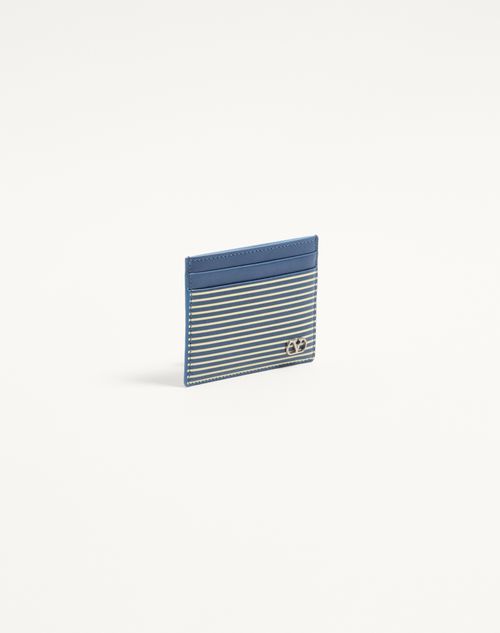 Valentino Garavani - Porte-cartes Valentino Garavani Vlogo Signature En Cuir De Veau Grainé Avec Imprimé Rayé. - Bleu D'azur - Homme - Portefeuilles Et Petite Maroquinerie