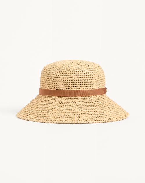 Valentino Garavani - Vlogo Signature Foldable Straw Bucket Hat - Natural/saddle Brown - Woman - Soft Accessories - Accessories