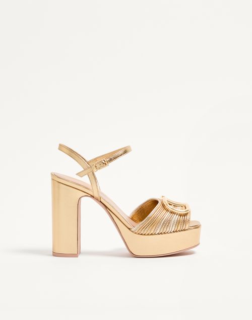 Valentino Garavani - Vlogo Signature Metallic Platform Sandal With Cornely Embroidery 115mm - Gold - Woman - Sandals