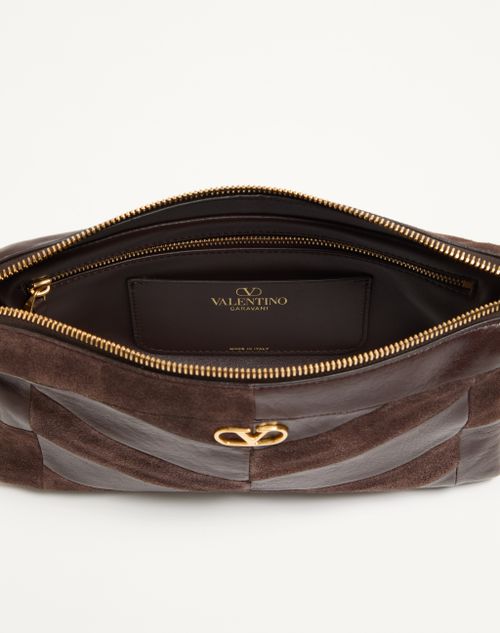 Valentino Garavani - Valentino Garavani Panthea Small Shoulder Bag In Suede And Nappa With Chevron Pattern - Ebony - Woman - Shoulder Bags