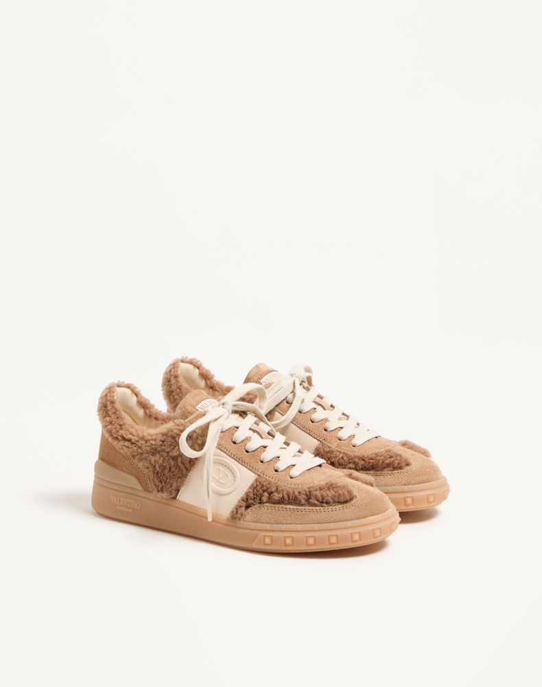 Valentino Garavani Upvillage Trainer In Wool And Crust Leather Woman Camel/Glace 36