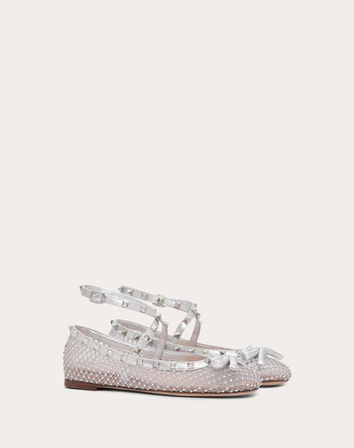 Valentino Garavani - Rockstud Mesh Ballerina With Crystals - Silver - Woman - Ballerinas