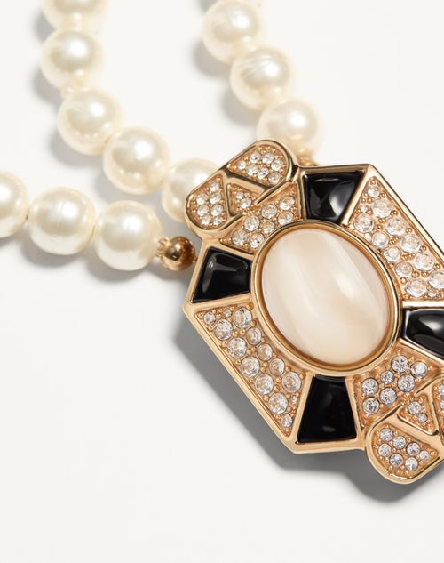 Valentino Garavani - Pas Plus Necklace In Metal, Enamel, Resin, Pearls And Swarovski® Crystals - Cream/black/gold - Woman - Fashion Jewelry