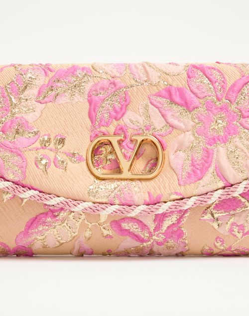 Valentino Garavani - Valentino Garavani Devain Small Shoulder Bag In Jacquard Cloqué Fabric - Beige/pink - Woman - Shoulder Bags
