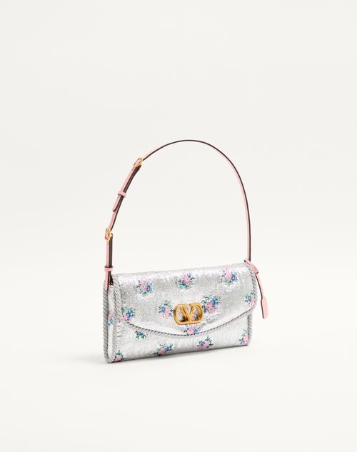 Valentino Garavani - Valentino Garavani Devain Small Shoulder Bag In Floral Lurex Jacquard Fabric - Silver - Woman - Shoulder Bags