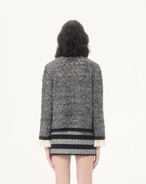Valentino - Giacca In Maglia In Lino E Lurex - Nero/avorio - Donna - Giacche E Caban