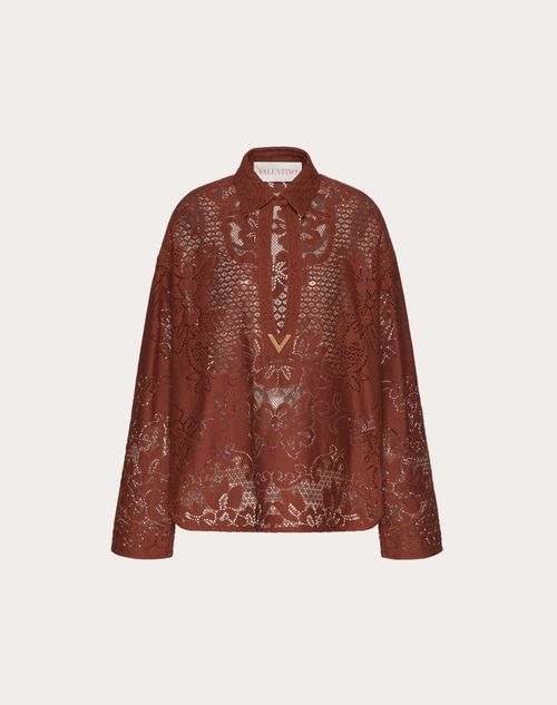 Valentino - Vgold Shirt In Peonies Blanket Cotton Lace - Brown - Woman - Shirts And Blouses